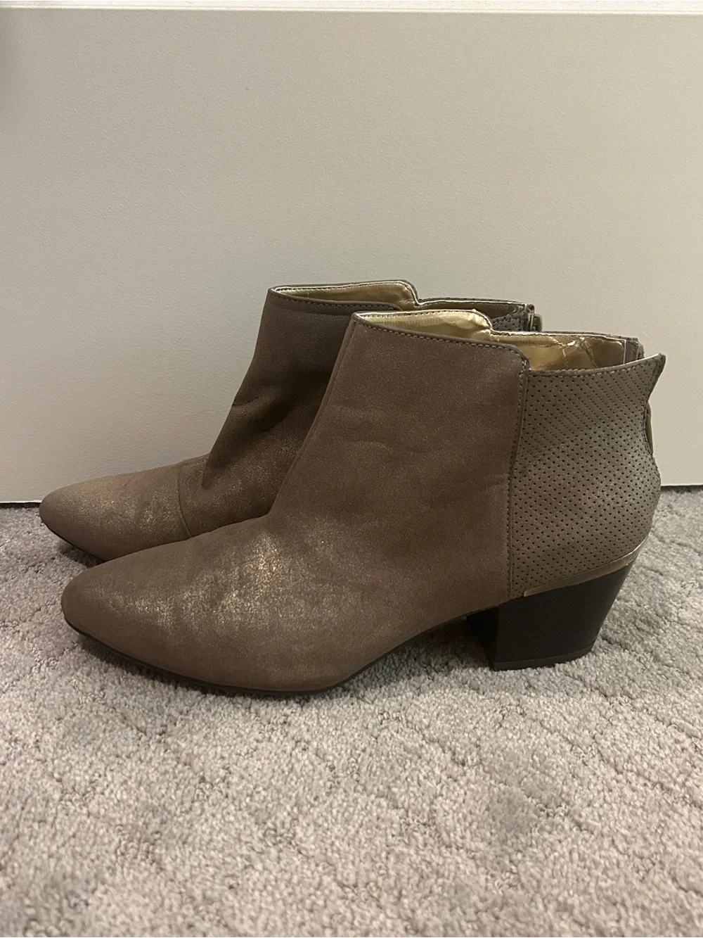 Jennifer Lopez Taupe Suede Ankle Booties with Block Heel